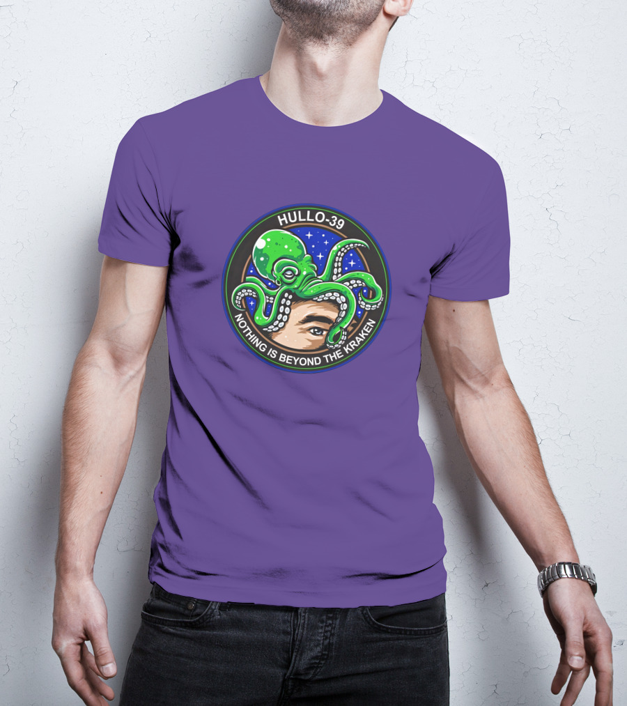Hullo-39 Nothing Is Beyond The Kraken Green Octopus Starry Sky Badge T-Shirt
