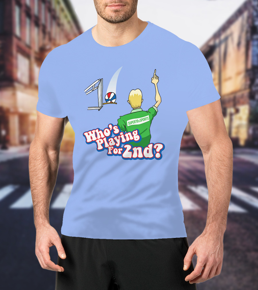 Super70s Sports Who's Playing For 2nd Volleyball Player Gesture T-Shirt