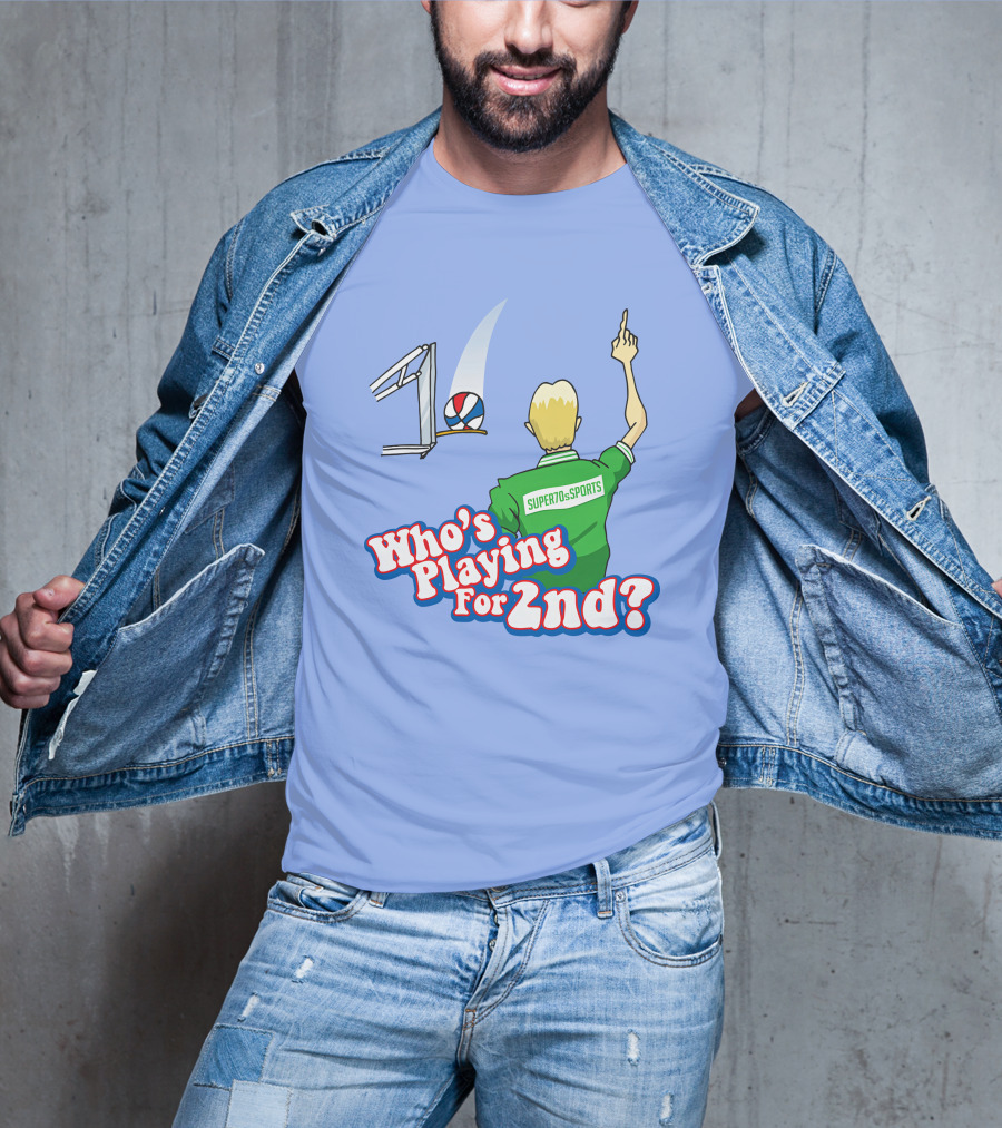 Super70s Sports Who's Playing For 2nd Volleyball Player Gesture T-Shirt