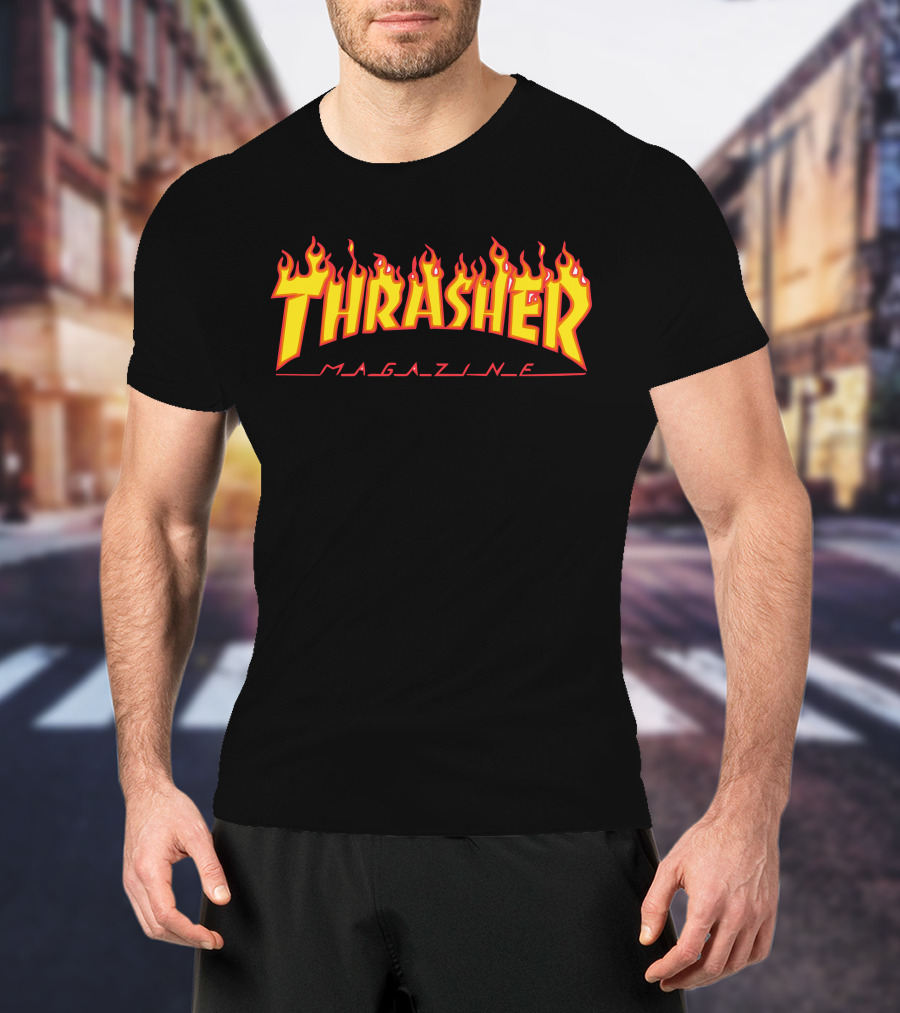Men Thrasher Flame Magazine Classic Yellow T-Shirt