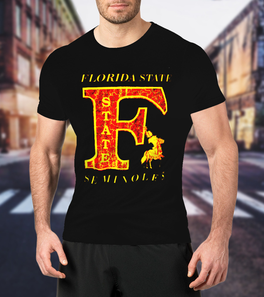 Florida State Seminoles Vintage 1980s Large F Cracked Texture T-Shirt