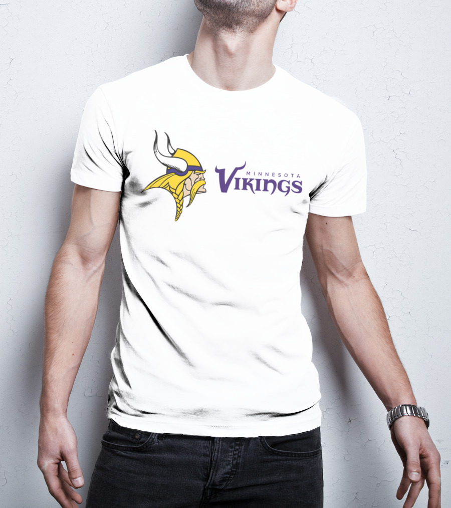 Minnesota Vikings Football Team Logo With Viking Helmet And Braided Beard T-Shirt