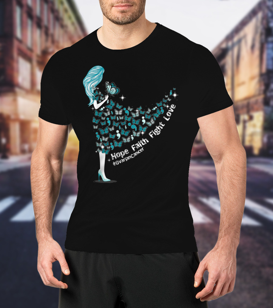 Hope Faith Fight Love Butterfly #OvarianCancer Support T-Shirt