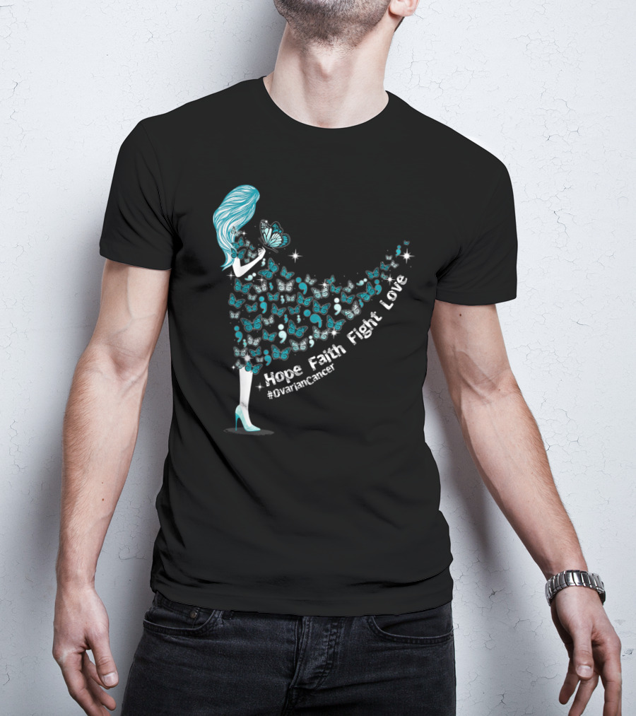 Hope Faith Fight Love Butterfly #OvarianCancer Support T-Shirt