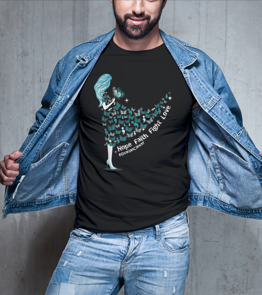 Hope Faith Fight Love Butterfly #OvarianCancer Support T-Shirt