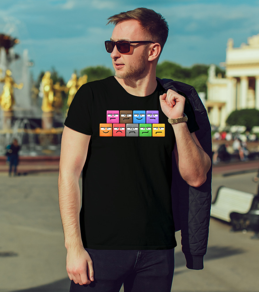 Cliffside Chaos Emoji Blocks Faces T-Shirt