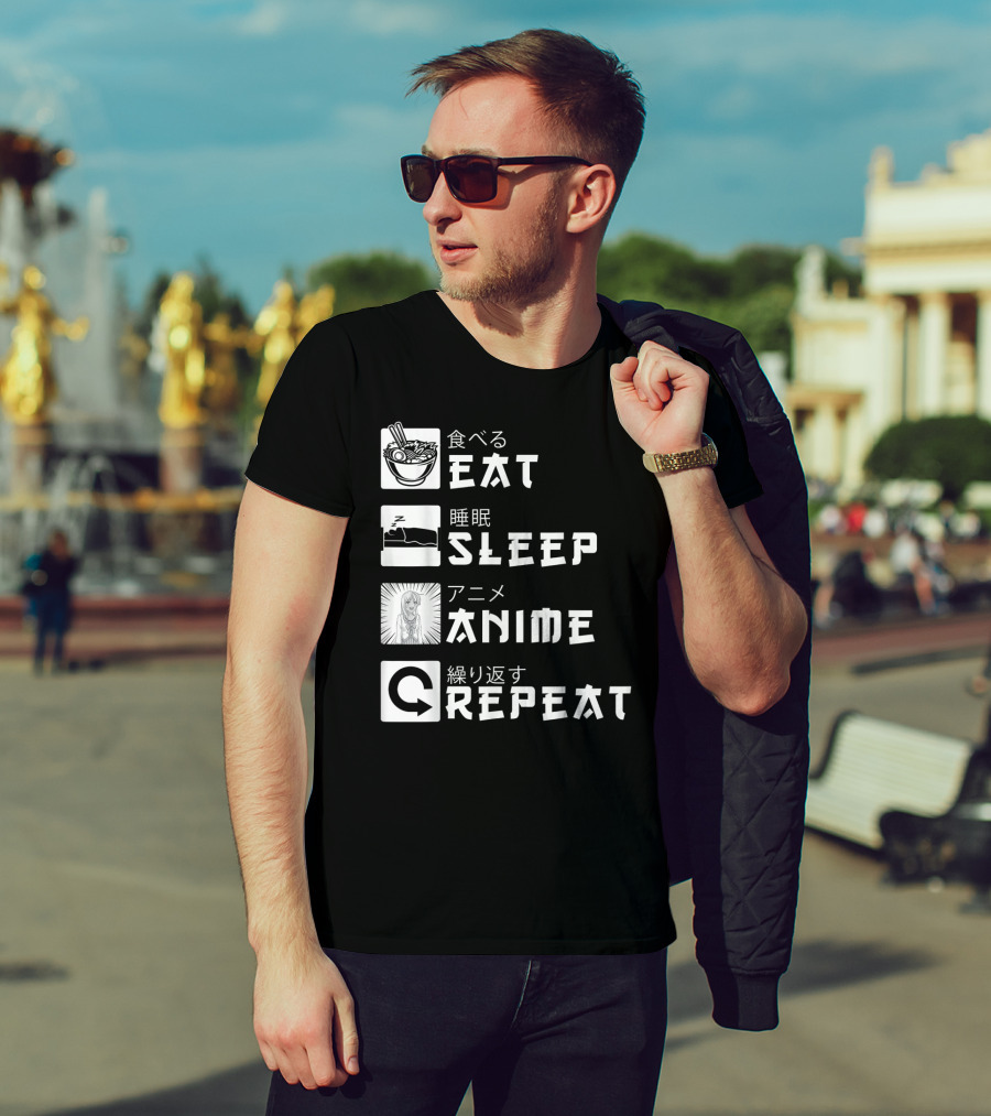 Eat Sleep Anime Repeat Japanese Manga Cosplay Bowl Zzzz Girl Arrows T-Shirt