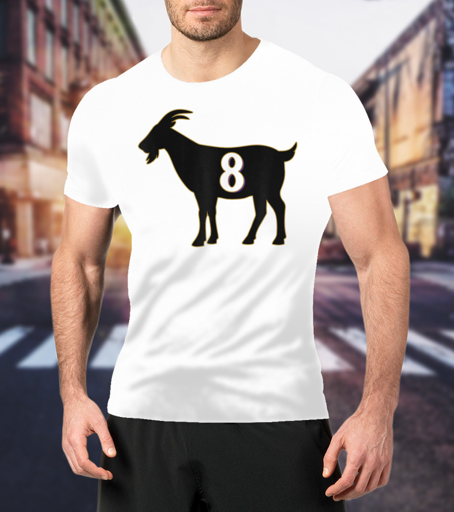 GOAT 8 Baltimore Football Maryland Raven Nation Black Goat Silhouette With Number 8 T-Shirt