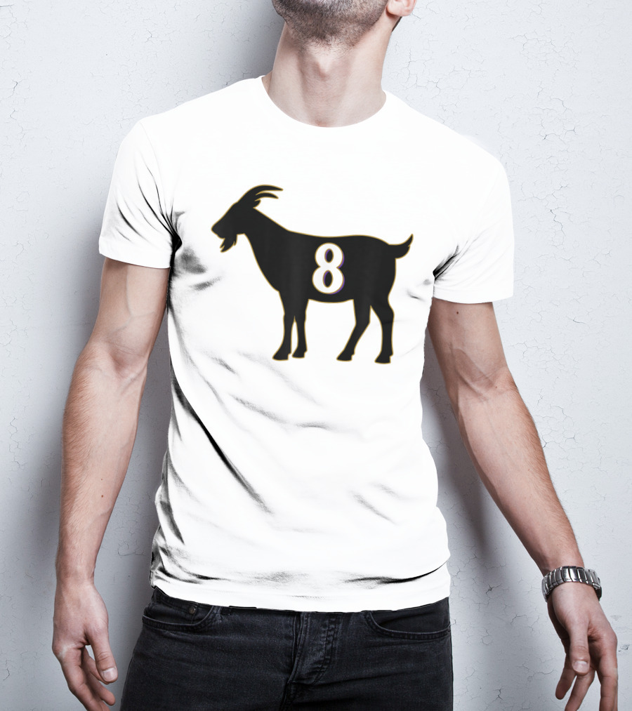 GOAT 8 Baltimore Football Maryland Raven Nation Black Goat Silhouette With Number 8 T-Shirt