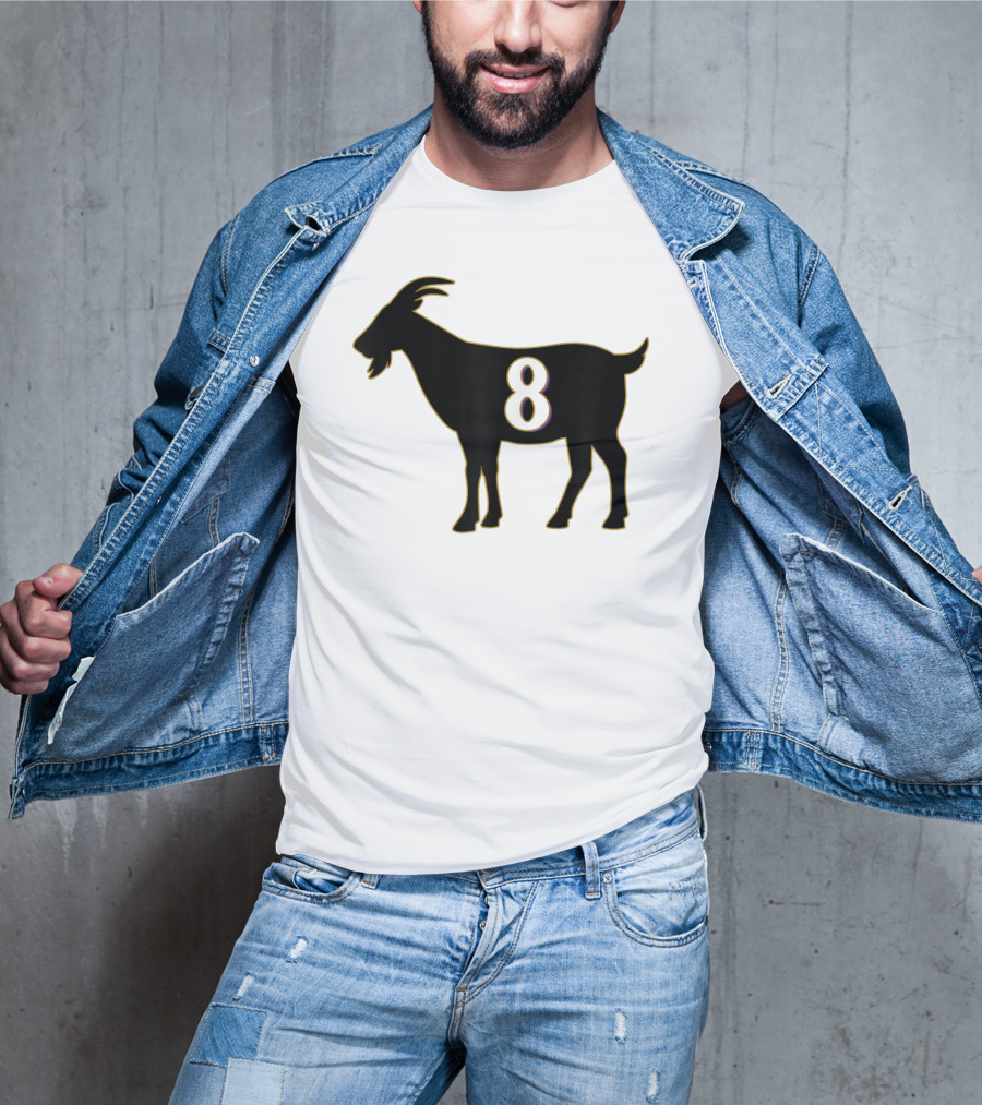 GOAT 8 Baltimore Football Maryland Raven Nation Black Goat Silhouette With Number 8 T-Shirt
