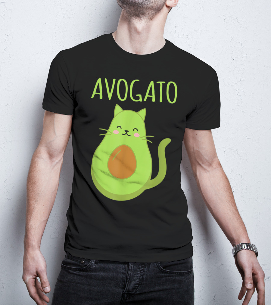 Avogato Cute Happy Cat Avocado T-Shirt