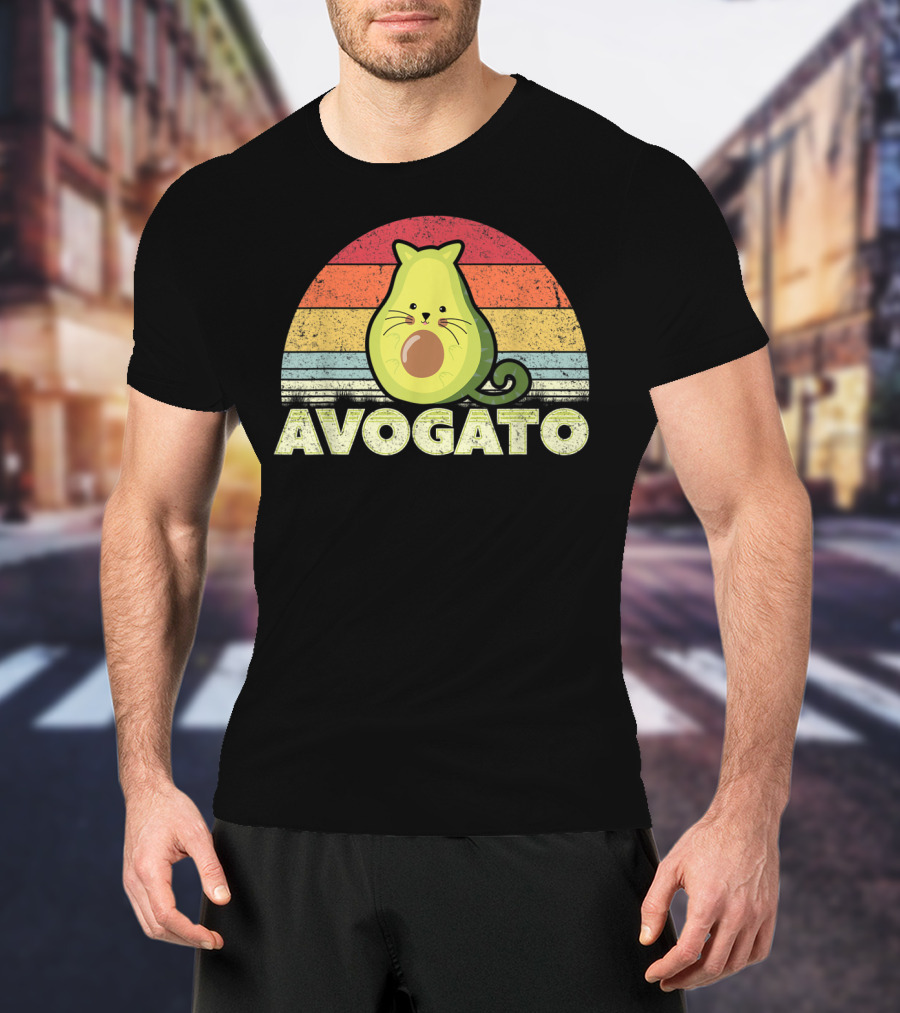 Avogato Retro Cat Avocado Vintage Sunset T-Shirt