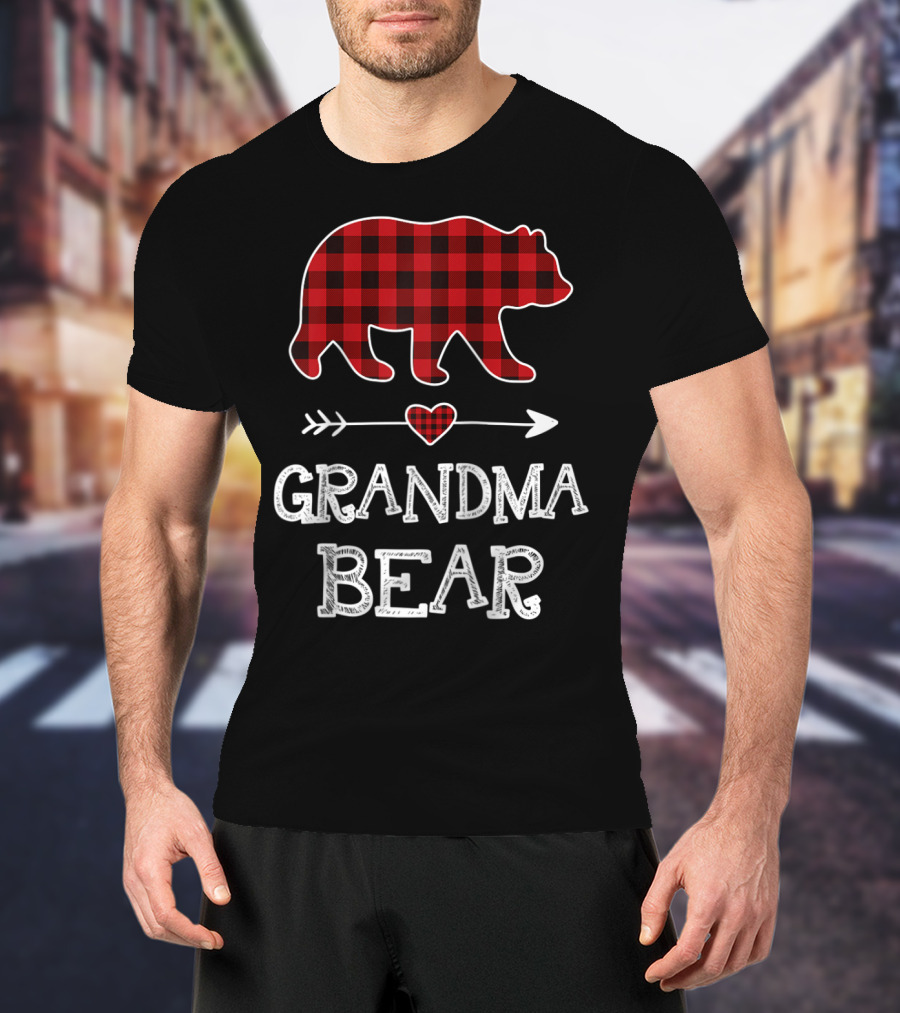 Grandma Bear Christmas Buffalo Plaid Raglan Baseball T-Shirt