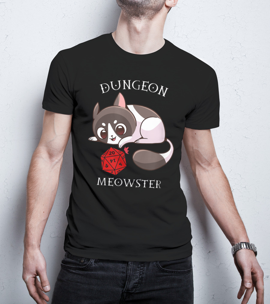 Dungeon Meowster Cat With D20 Nerd RPG Table Top Gamer T-Shirt