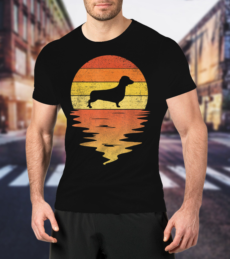 Dachshund Silhouette 70s Vintage Sunset T-Shirt