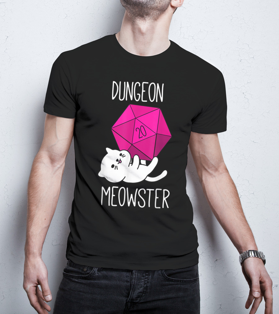 Dungeon Meowster Cat With D20 Dice For RPG Gamer T-Shirt
