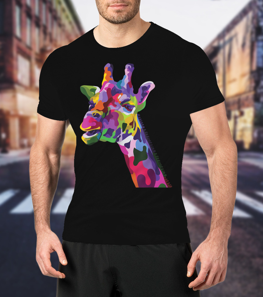 Giraffe Support Colorful Psychedelic T-Shirt