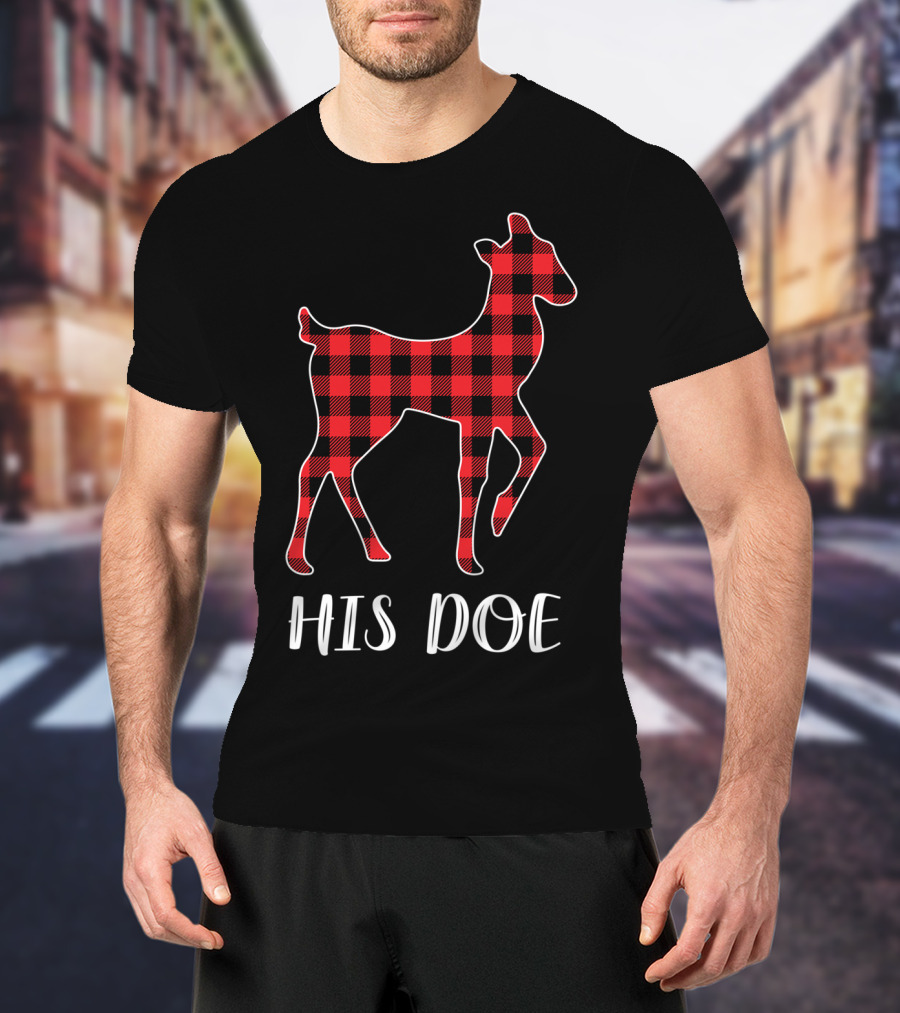 His Doe Red Plaid Buffalo Check Pattern Deer T-Shirt