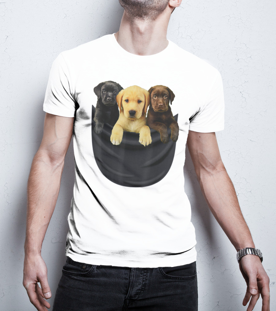Labrador Retriever Puppy Trio In Big Black Pocket Dog T-Shirt