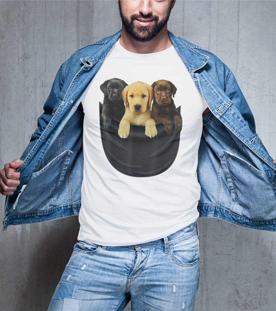 Labrador Retriever Puppy Trio In Big Black Pocket Dog T-Shirt