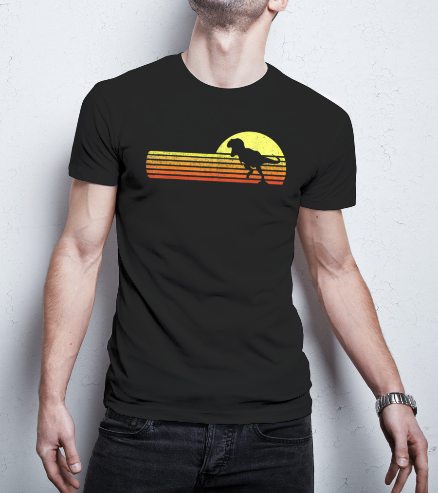 Retro Sunset Tyrannosaurus Rex Dinosaur Paleontology Science T-Shirt