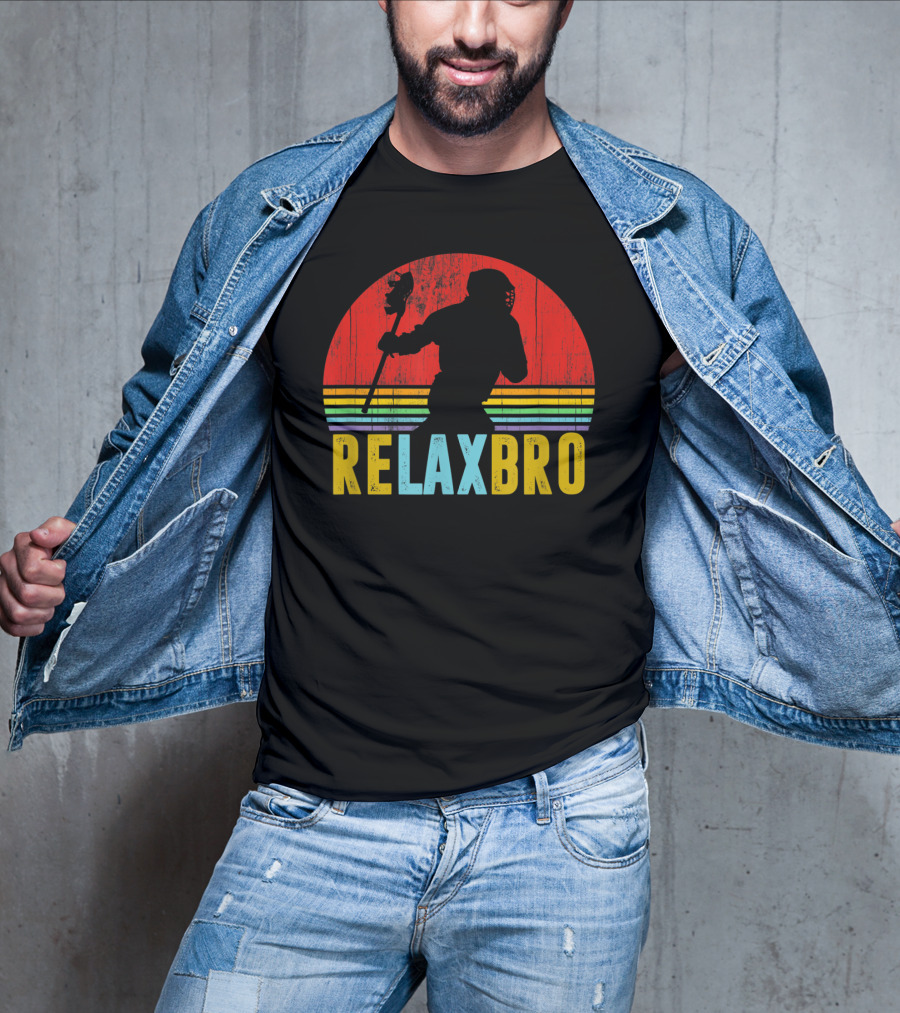 ReLax Bro Lacrosse LAX Apparel Retro Style Silhouette Vintage Sunset T-Shirt
