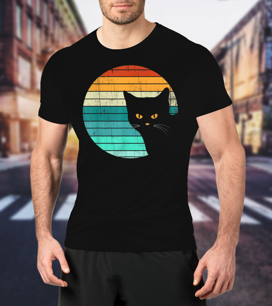Unique Vintage Kitten Kitty Cat Retro Sunset Stripes T-Shirt