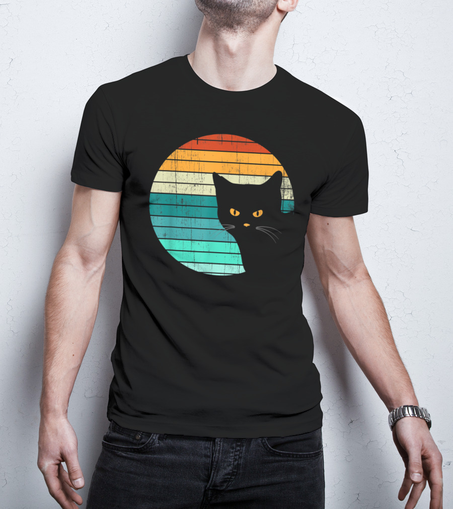 Unique Vintage Kitten Kitty Cat Retro Sunset Stripes T-Shirt