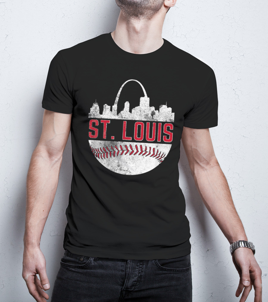 St Louis Vintage City Skyline Baseball Arch T-Shirt