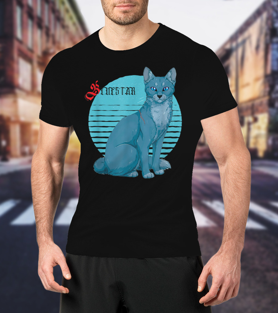 Bluestar Warrior Cats With Blue Striped Circle Background T-Shirt