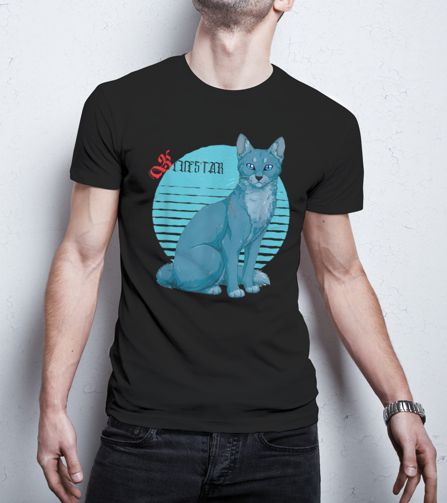 Bluestar Warrior Cats With Blue Striped Circle Background T-Shirt