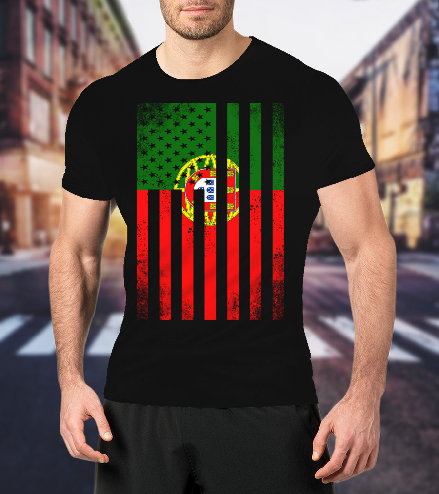 Half Portuguese Flag American Inside Me USA Flag Fusion T-Shirt