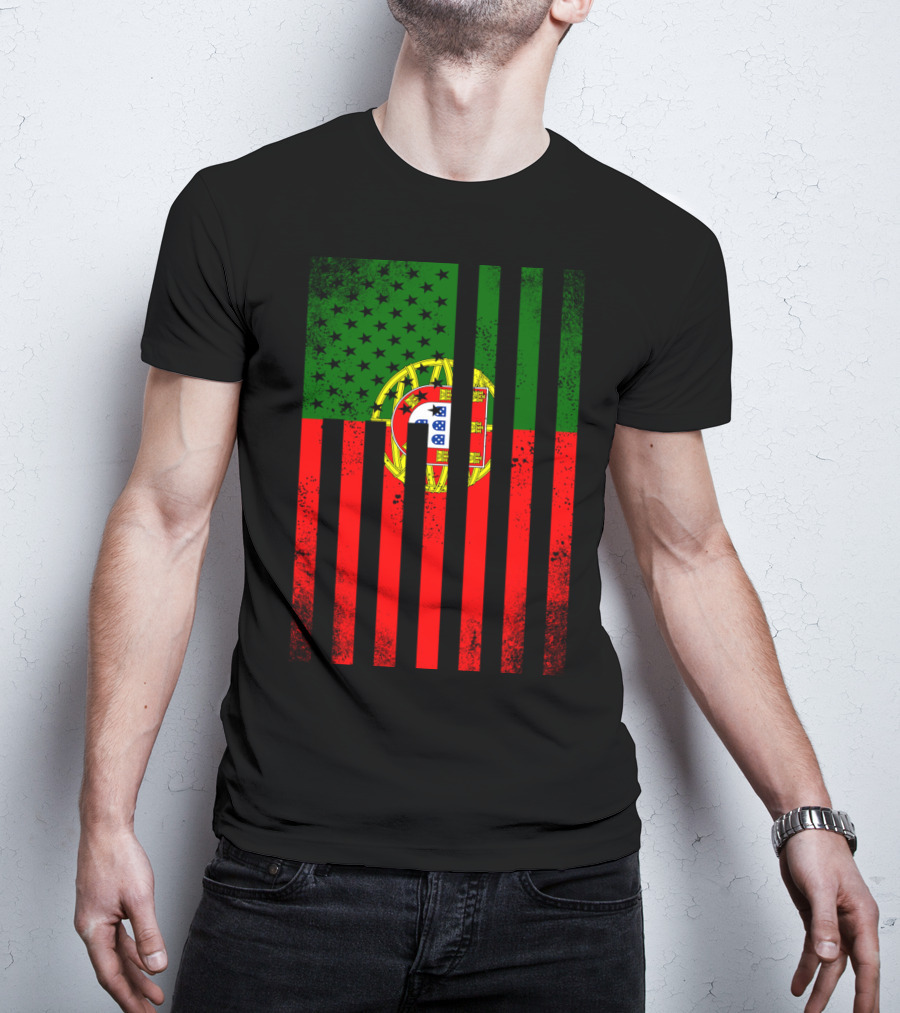Half Portuguese Flag American Inside Me USA Flag Fusion T-Shirt