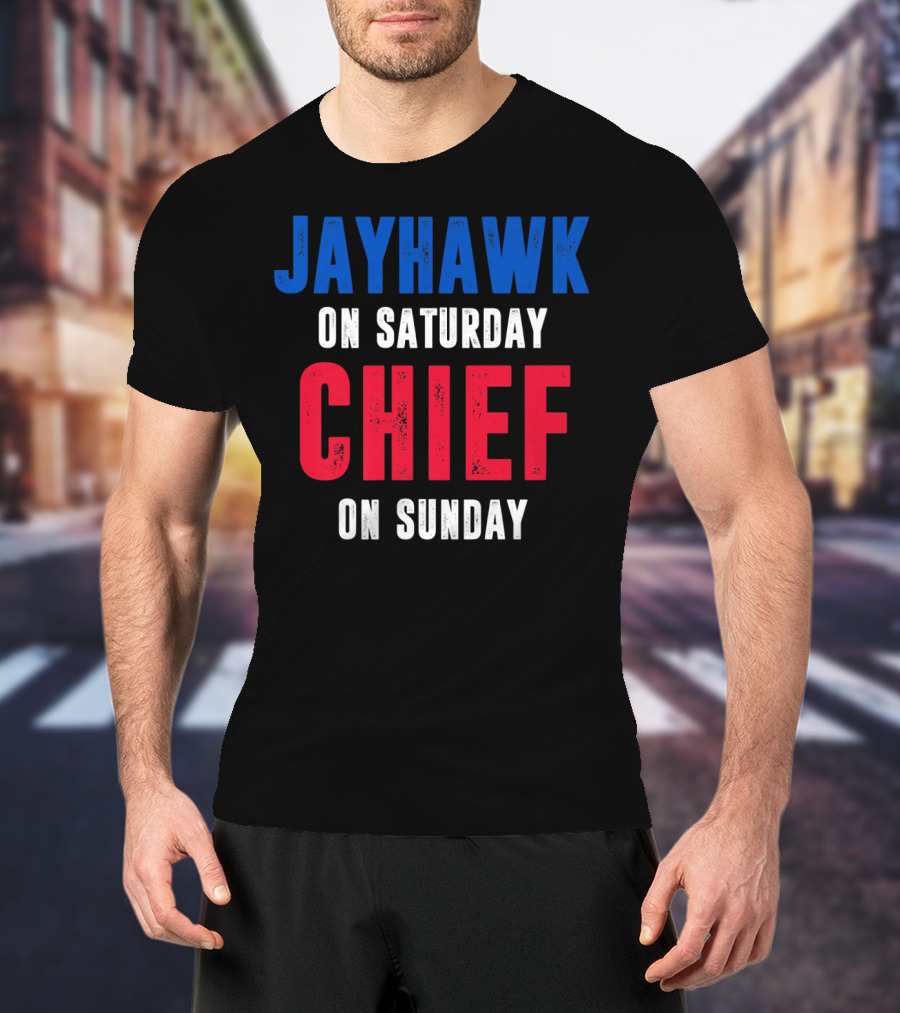 Jayhawk On Saturday Chief On Sunday Kansas MO Lawrence T-Shirt