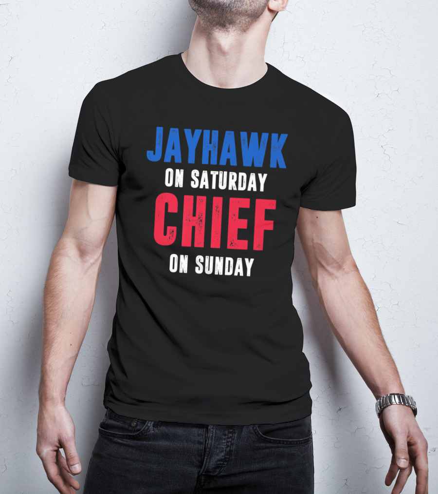 Jayhawk On Saturday Chief On Sunday Kansas MO Lawrence T-Shirt
