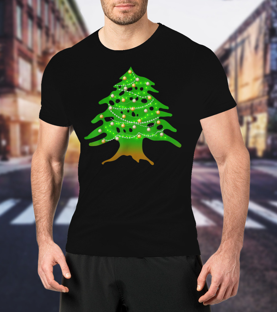 Lebanese Cedar Christmas Tree Lights Holiday Lebanon Flag Colors T-Shirt