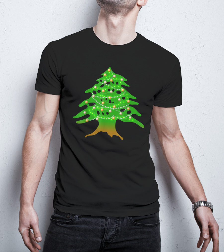 Lebanese Cedar Christmas Tree Lights Holiday Lebanon Flag Colors T-Shirt
