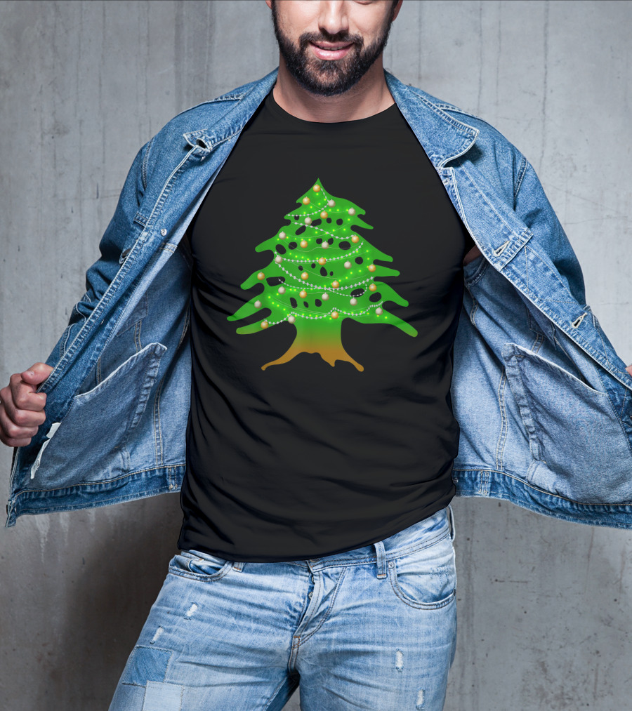 Lebanese Cedar Christmas Tree Lights Holiday Lebanon Flag Colors T-Shirt