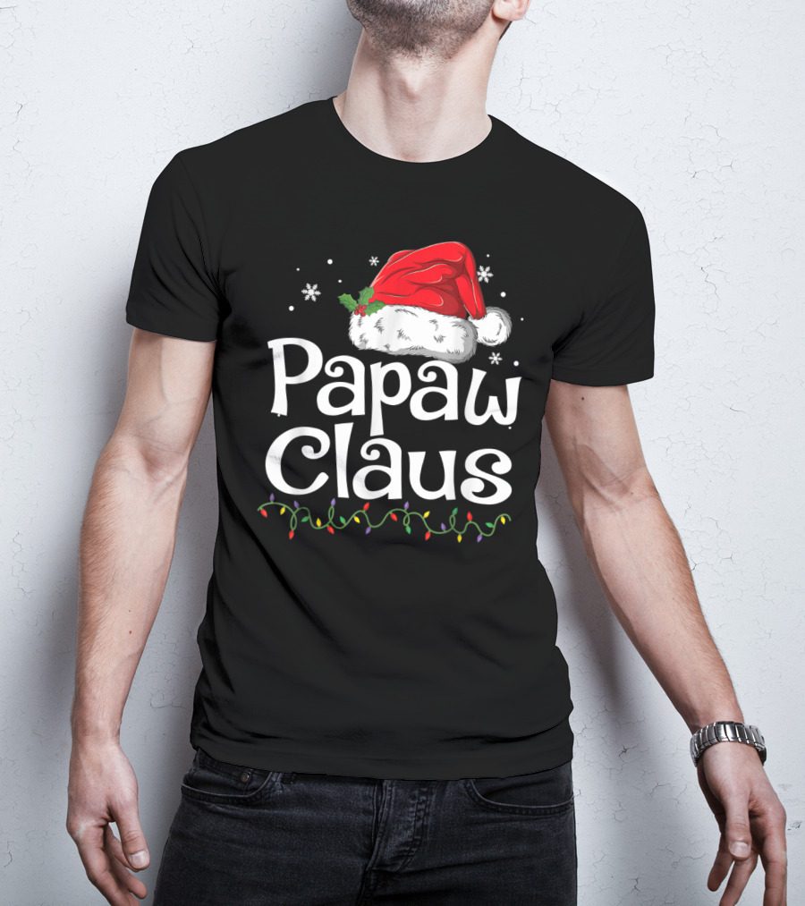 Papaw Claus Christmas Santa Hat With Snowflakes And Holiday Lights T-Shirt