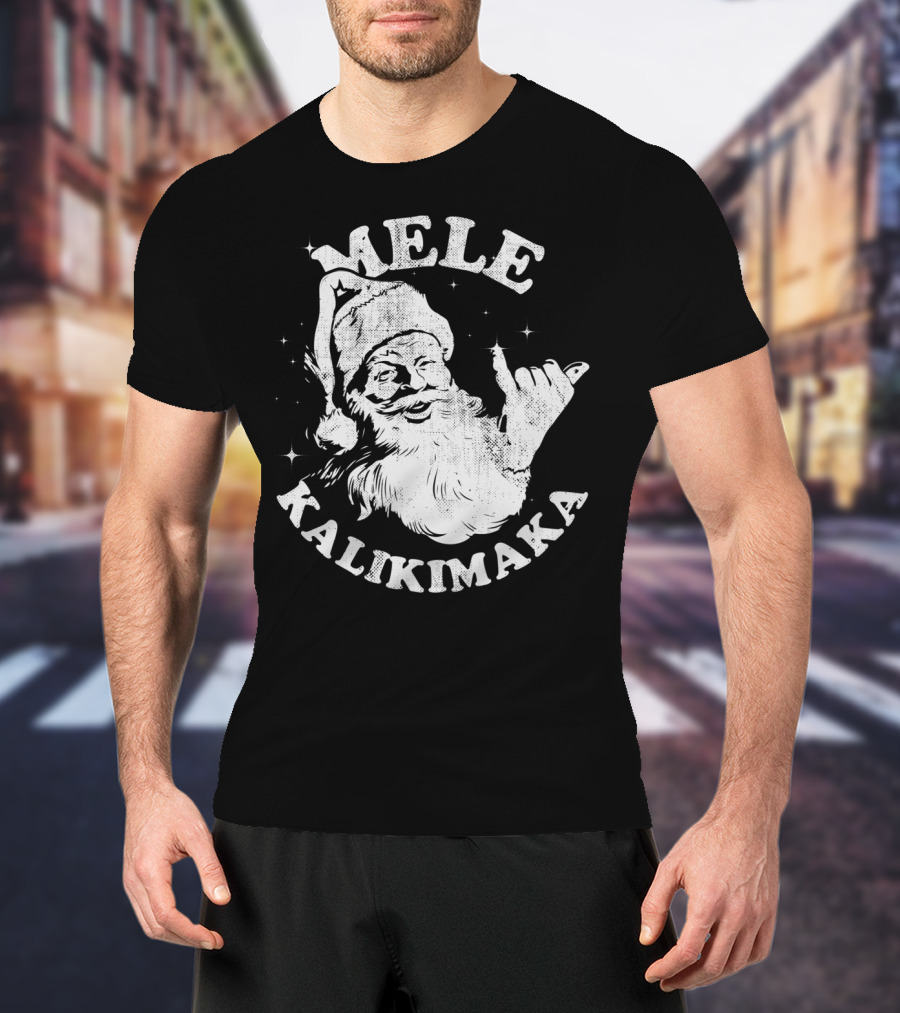 Retro Mele Kalikimaka Santa Shaka Hawaii Christmas T-Shirt