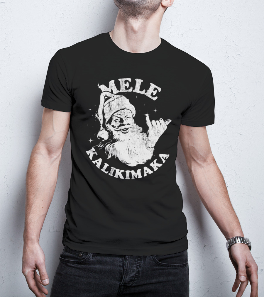 Retro Mele Kalikimaka Santa Shaka Hawaii Christmas T-Shirt