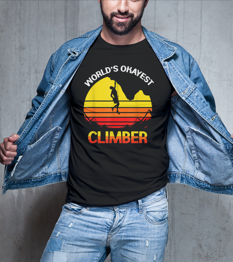 World's Okayest Climber Rock Climbing Sunset T-Shirt