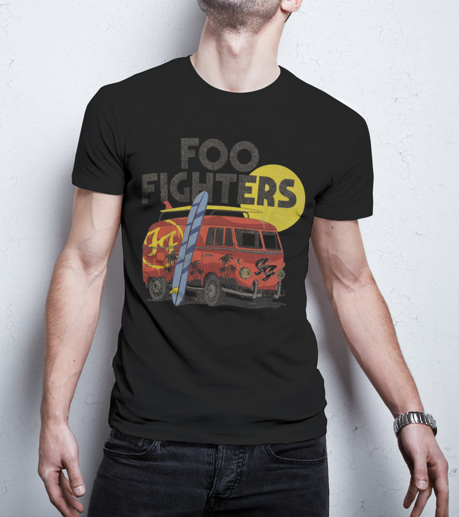 Foo Fighters Surf Van With Palm Trees And Sun T-Shirt