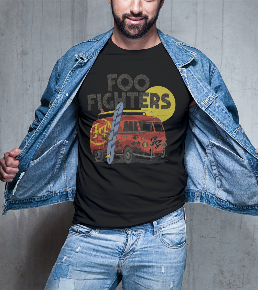 Foo Fighters Surf Van With Palm Trees And Sun T-Shirt
