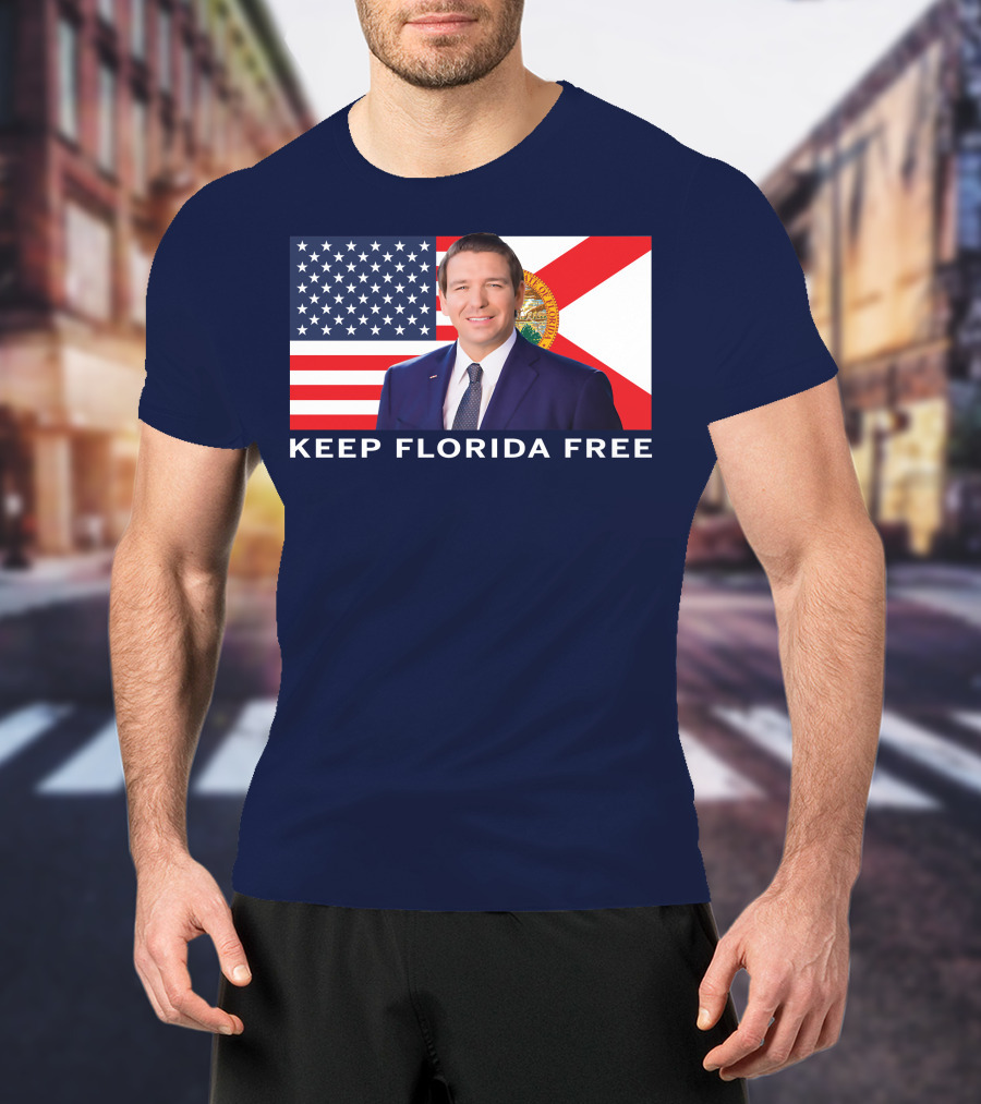 Keep Florida Free American Flag Portrait Navy Fine Jersey T-Shirt