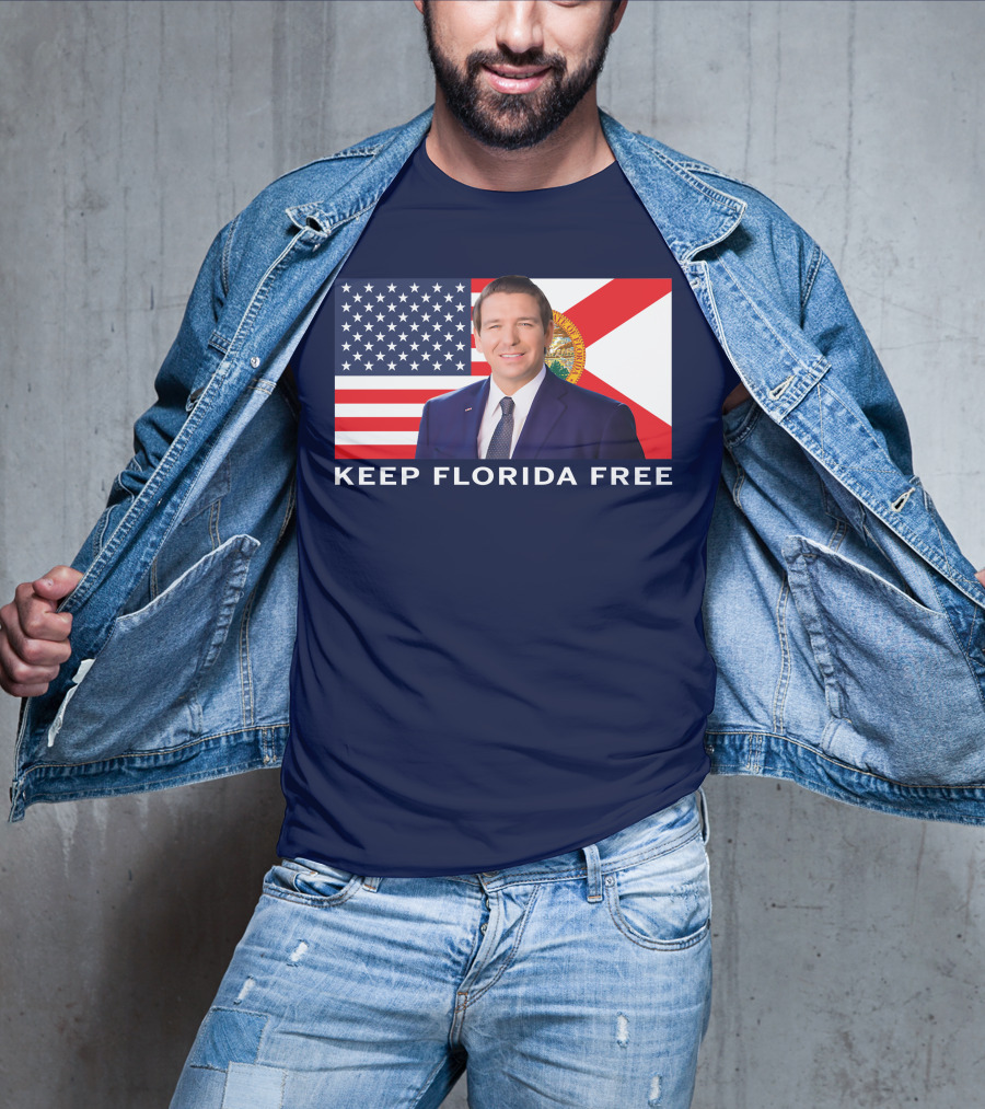 Keep Florida Free American Flag Portrait Navy Fine Jersey T-Shirt