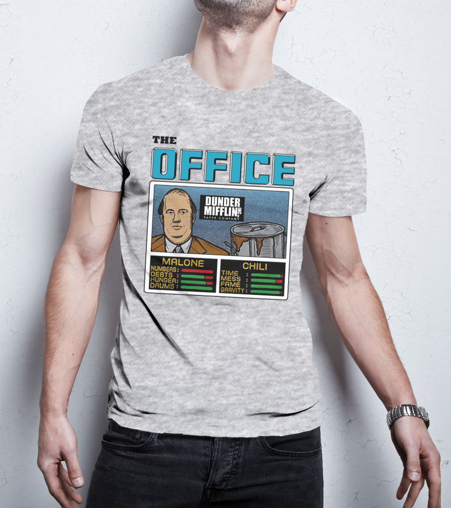 The Office Dunder Mifflin Kevin Malone Chili Numbers Debts Hunger Drums Time Mess Fame Gravity T-Shirt