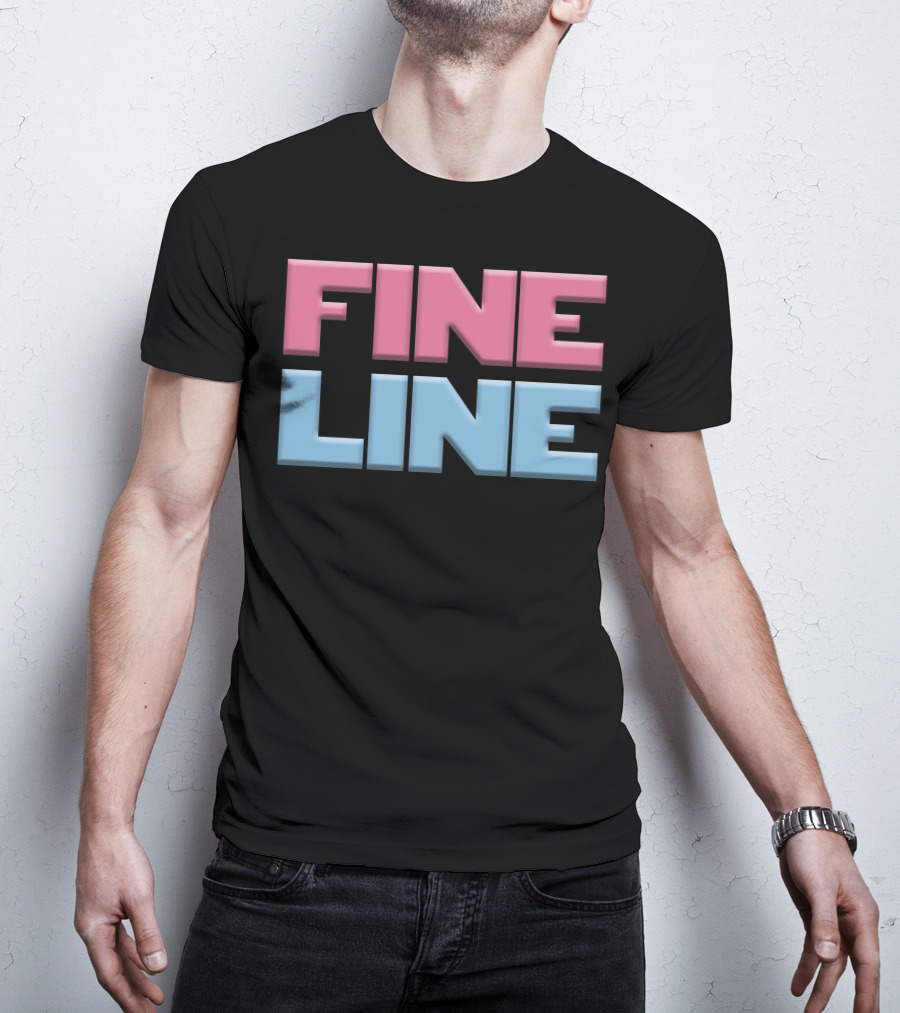 Fine Line Hand Typography Pink Blue Block Letters T-Shirt