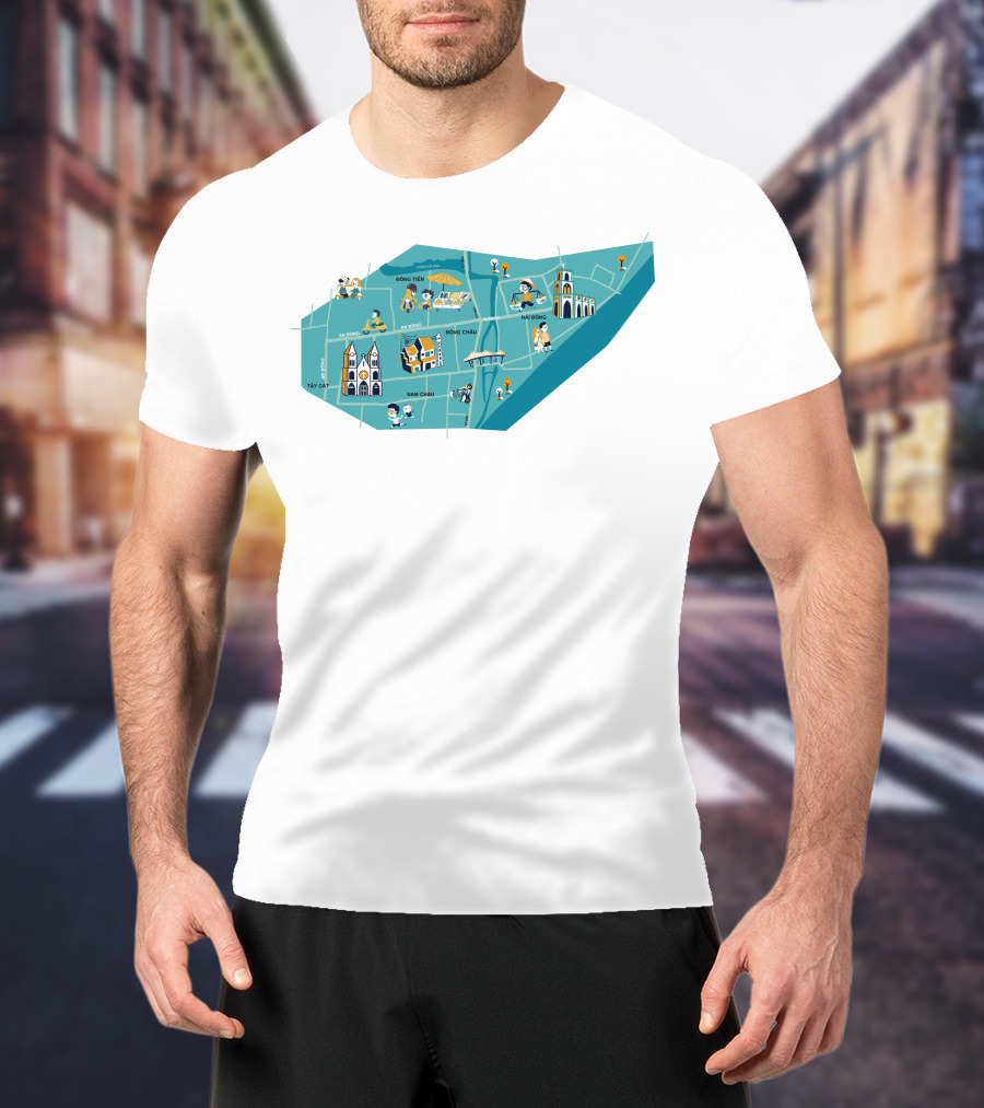 Hanoi Vietnam Historic Sites Map With Iconic Landmarks And Streets T-Shirt