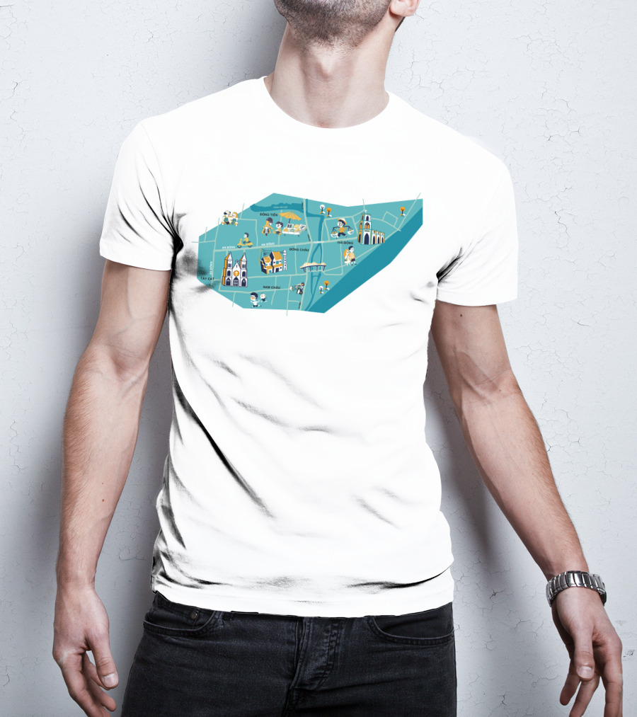 Hanoi Vietnam Historic Sites Map With Iconic Landmarks And Streets T-Shirt